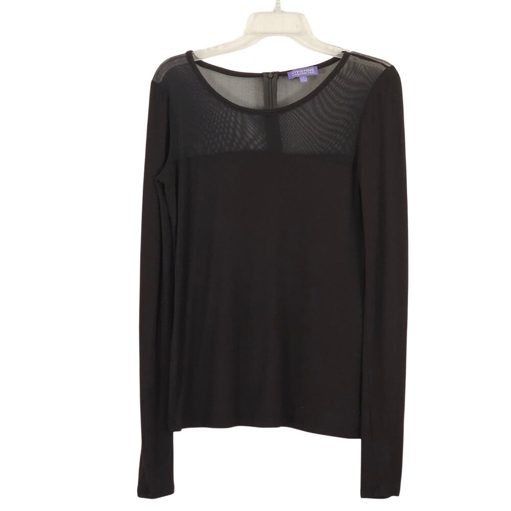 Vivienne Tam Black Knit and Mesh Long Sleeve Blouse Top sz S